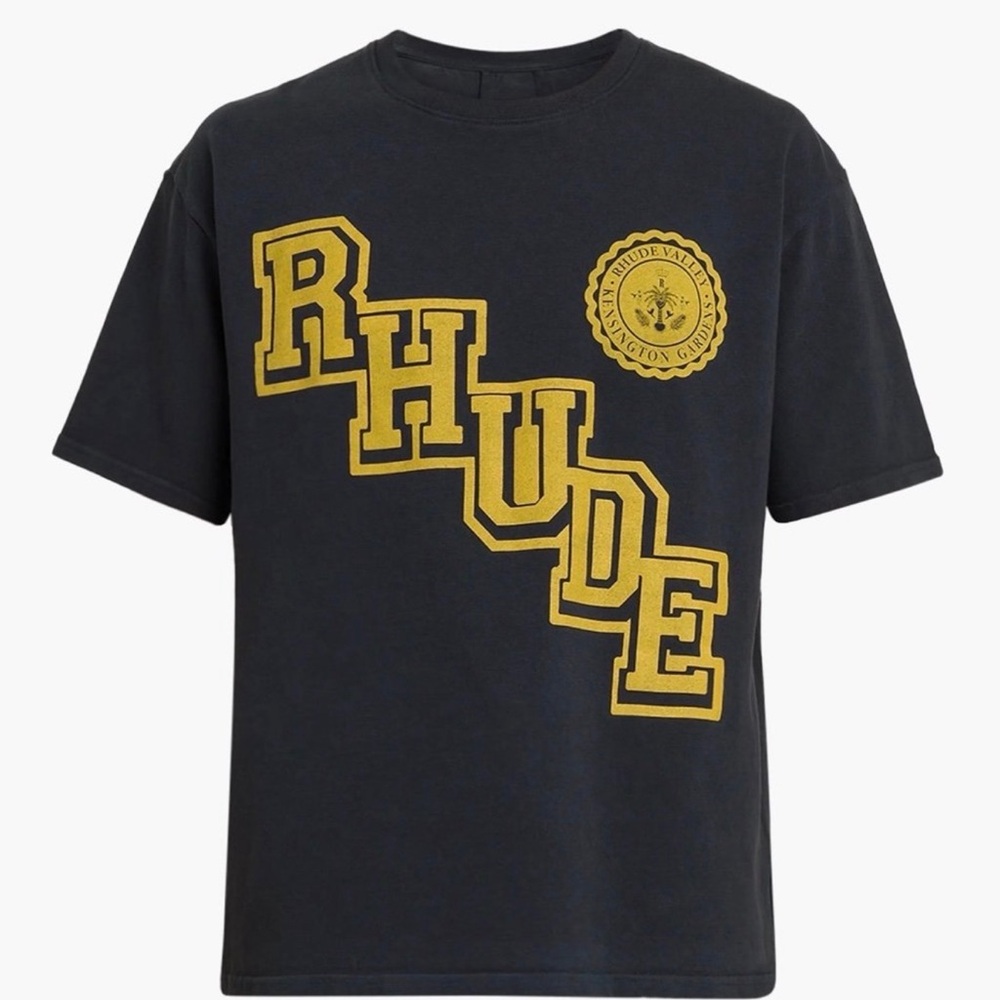 Rhude Black Tee with Gold Lettering